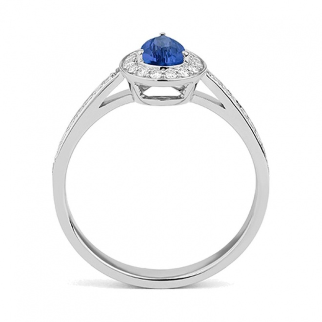 Anillo de oro blanco de 18 Kt con zafiro azul y diamantes