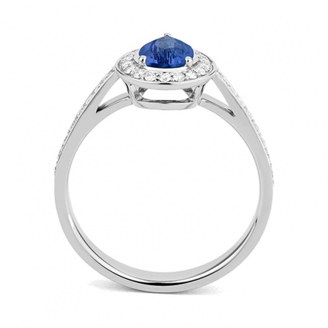 Anillo de oro blanco de 18 Kt con zafiro azul y diamantes