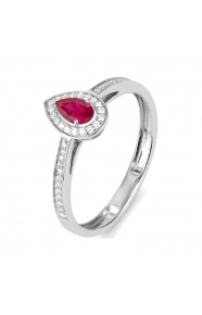 Anillo de oro blanco de 18 Kt con rubí y diamantes