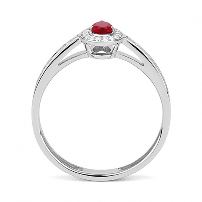 Anillo de oro blanco de 18 Kt con rubí y diamantes