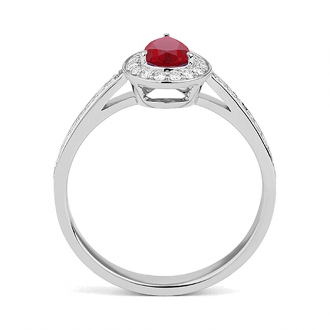 Anillo de oro blanco de 18 Kt con rubí y diamantes