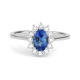 Anillo de oro blanco de 18 Kt con zafiro azul y diamantes