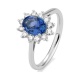 Anillo de oro blanco de 18 Kt con zafiro azul y diamantes