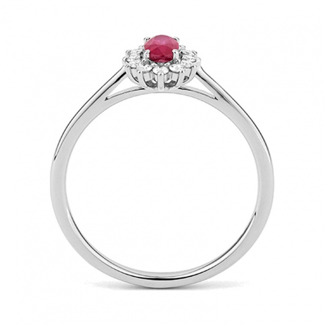 Anillo de oro blanco de 18 Kt con rubí y diamantes