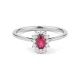 Anillo de oro blanco de 18 Kt con rubí y diamantes