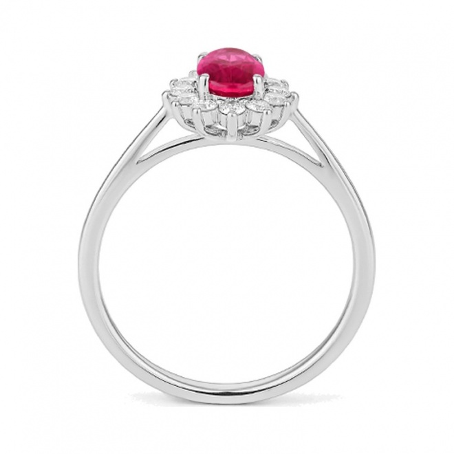 Anillo de oro blanco de 18 Kt con rubí y diamantes