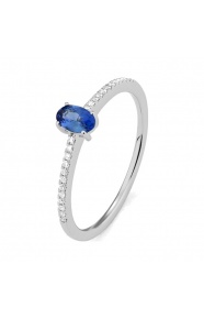 Anillo de oro blanco de 18 Kt con zafiro azul y diamantes de 0,07 ct