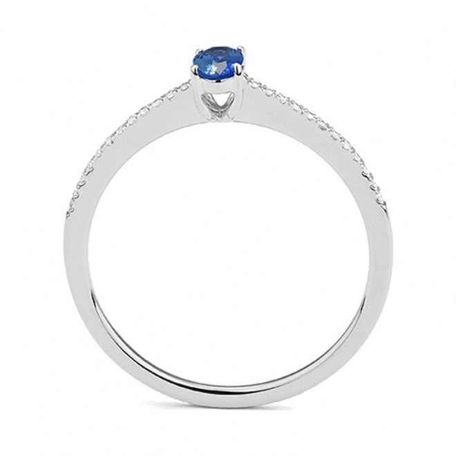 Anillo de oro blanco de 18 Kt con zafiro azul y diamantes de 0,07 ct