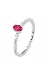 Anillo de oro blanco de 18 Kt con rubí y diamantes de 0,07 ct