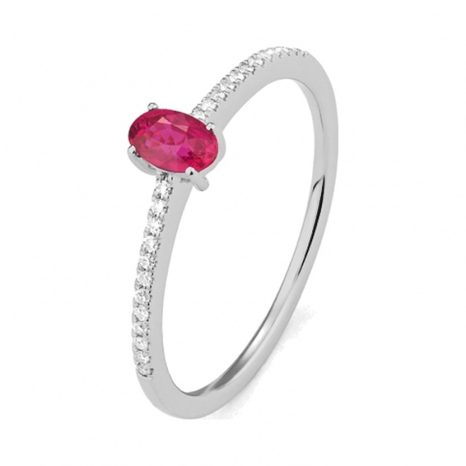 Anillo de oro blanco de 18 Kt con rubí y diamantes de 0,07 ct