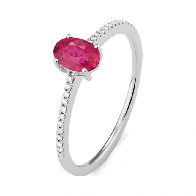 Anillo de oro blanco de 18 Kt con rubí y diamantes de 0,07 ct