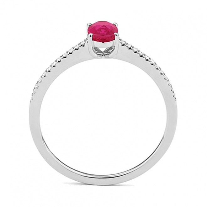 Anillo de oro blanco de 18 Kt con rubí y diamantes de 0,07 ct