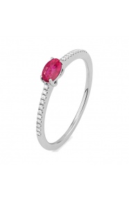 Anillo de oro blanco de 18 Kt con rubí y diamantes de 0,06 ct