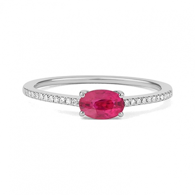 Anillo de oro blanco de 18 Kt con rubí y diamantes de 0,06 ct
