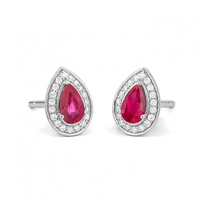 Pendientes de oro blanco de 18 Kt con rubí y diamantes