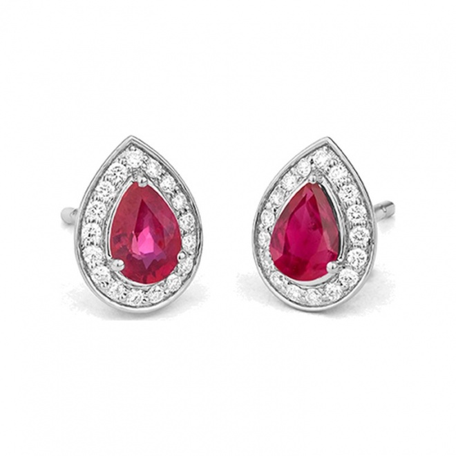 Pendientes de oro blanco de 18 Kt con rubí y diamantes