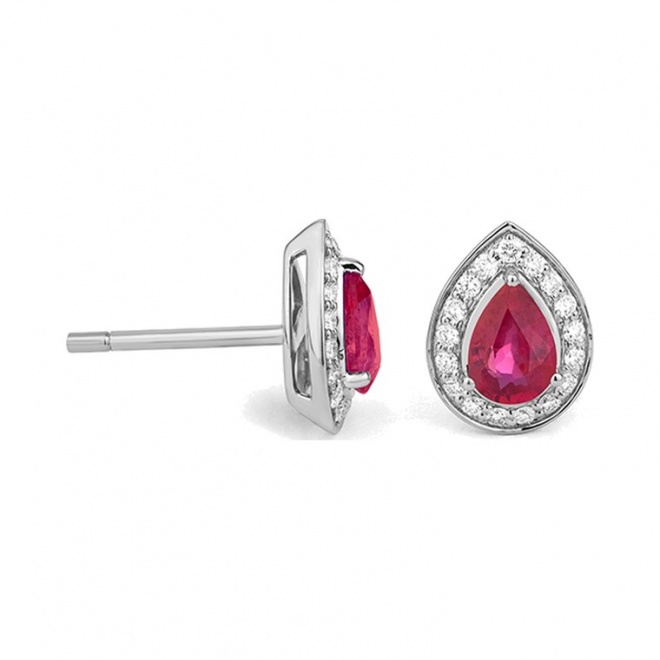 Pendientes de oro blanco de 18 Kt con rubí y diamantes