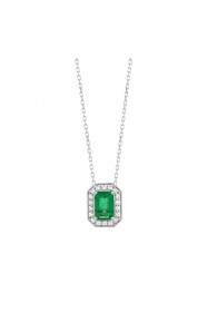 Colgante de oro blanco de 18 Kt con esmeralda y diamantes