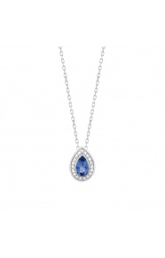 Colgante de oro blanco de 18 Kt con zafiro azul y diamantes