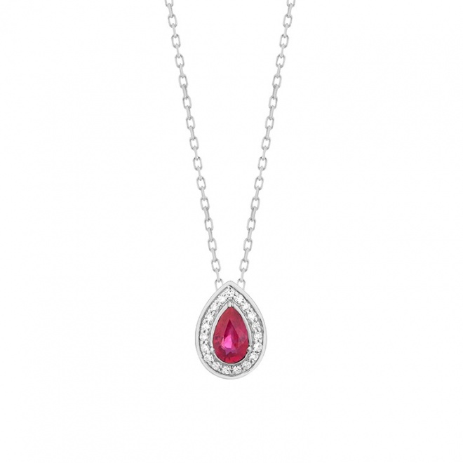 Colgante de oro blanco de 18 Kt con rubí y diamantes