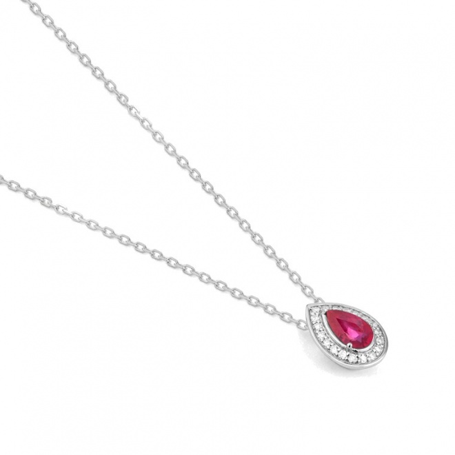 Colgante de oro blanco de 18 Kt con rubí y diamantes
