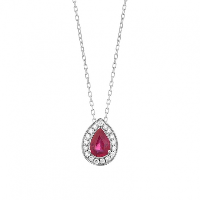 Colgante de oro blanco de 18 Kt con rubí y diamantes