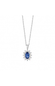 Colgante de oro blanco de 18 Kt con zafiro azul y diamantes