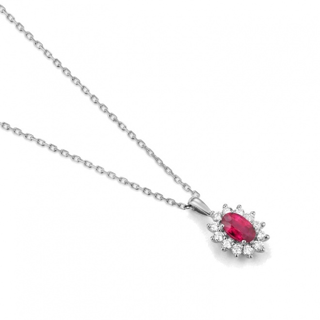 Colgante de oro blanco de 18 Kt con rubí y diamantes