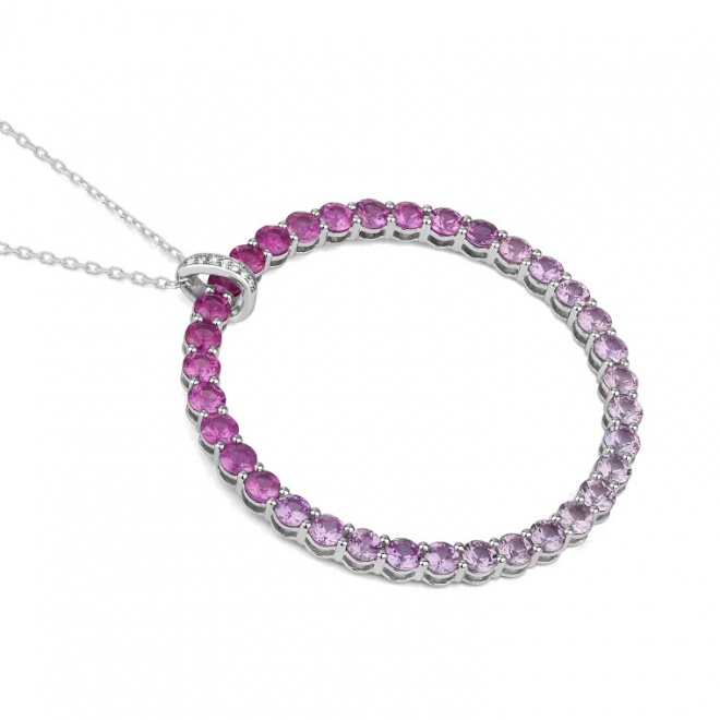 Colgante de oro blanco de 18 Kt con zafiro rosa de 4,00 ct y diamantes de 0,02 ct