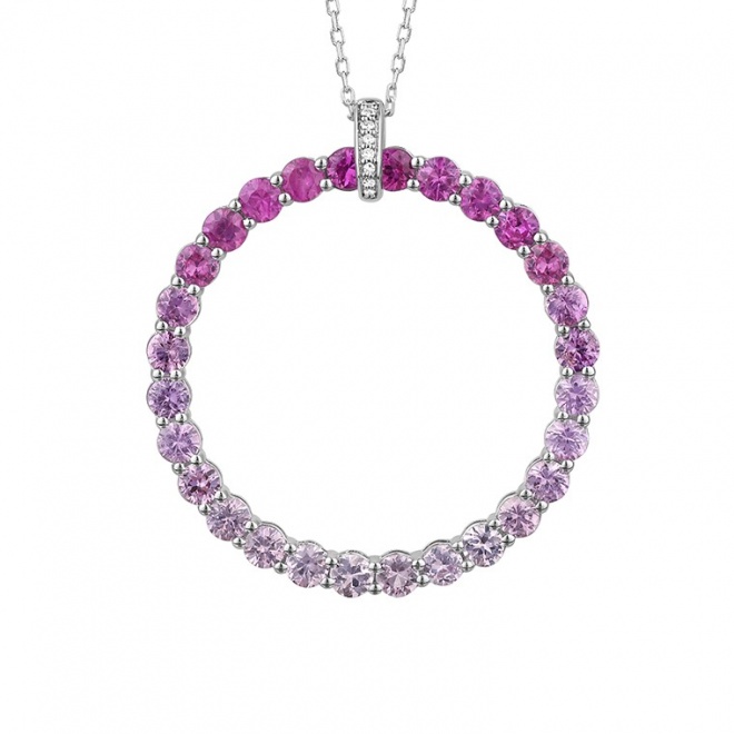 Colgante de oro blanco de 18 Kt con zafiro rosa de 3,20 ct y diamantes de 0,02 ct