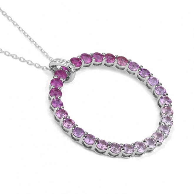 Colgante de oro blanco de 18 Kt con zafiro rosa de 3,20 ct y diamantes de 0,02 ct