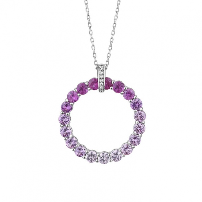 Colgante de oro blanco de 18 Kt con zafiro rosa de 2,19 ct y diamantes de 0,02 ct