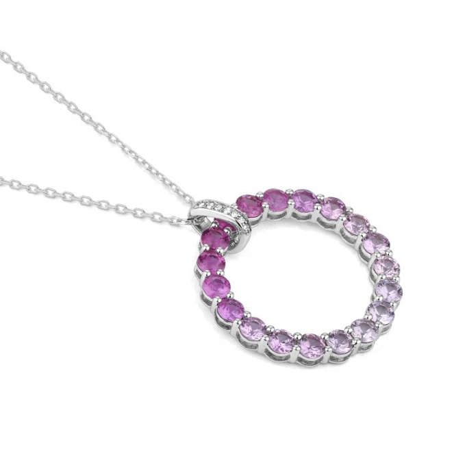Colgante de oro blanco de 18 Kt con zafiro rosa de 2,19 ct y diamantes de 0,02 ct