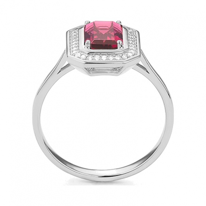 Anillo de oro blanco de 18 Kt con rodolita de 1,27 ct y diamantes de 0,10 ct