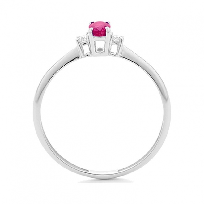 Anillo de oro blanco de 18 Kt con rubí de 0,30 ct y diamantes de 0,05 ct