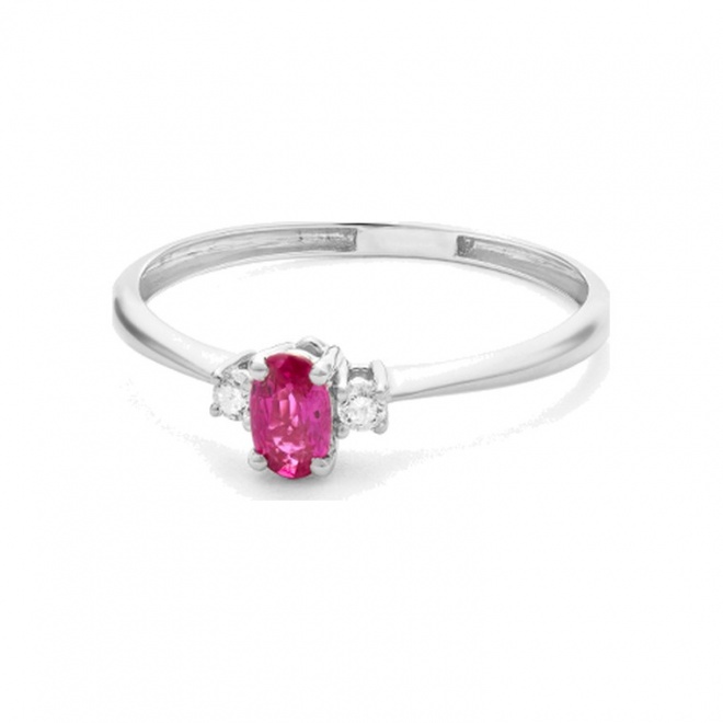 Anillo de oro blanco de 18 Kt con rubí de 0,30 ct y diamantes de 0,05 ct