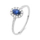 Anillo Rosetón de oro blanco de 18 Kt con zafiro azul de 0,30 ct y diamantes de 0,08 ct