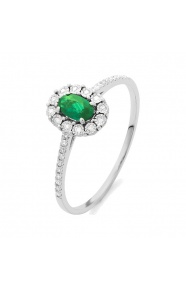 Anillo Rosetón de oro blanco de 18 Kt con esmeralda de 0,23 ct y diamantes de 0,08 ct