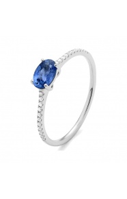 Anillo de oro blanco de 18 Kt con zafiro azul de 0,65 ct y diamantes de 0,09 ct