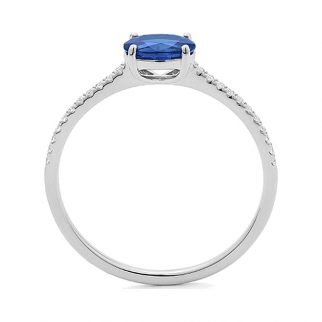 Anillo de oro blanco de 18 Kt con zafiro azul de 0,65 ct y diamantes de 0,09 ct