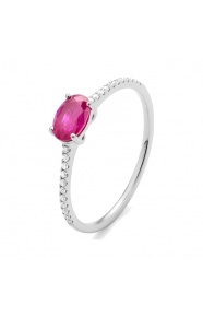 Anillo de oro blanco de 18 Kt con rubí de 0,60 ct y diamantes de 0,09 ct