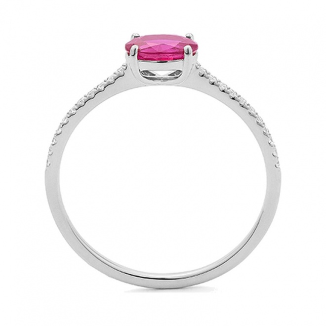 Anillo de oro blanco de 18 Kt con rubí de 0,60 ct y diamantes de 0,09 ct