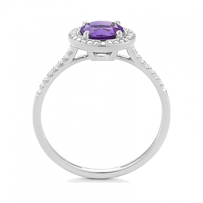 Anillo Rosetón de oro blanco de 18 Kt con amatista de 0,71 ct y diamantes de 0,12 ct