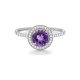 Anillo Rosetón de oro blanco de 18 Kt con amatista de 0,71 ct y diamantes de 0,12 ct
