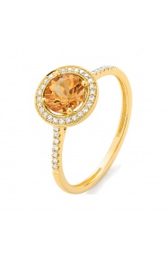 Anillo Rosetón de oro amarillo de 18 Kt con citrino de 0,71 ct y diamantes de 0,12 ct