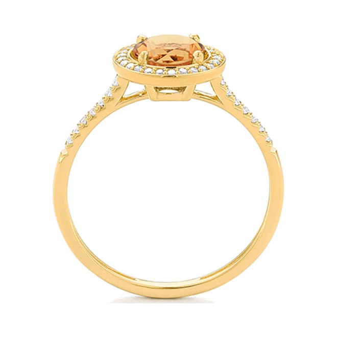Anillo Rosetón de oro amarillo de 18 Kt con citrino de 0,71 ct y diamantes de 0,12 ct
