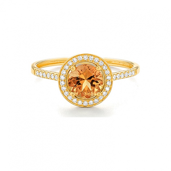 Anillo Rosetón de oro amarillo de 18 Kt con citrino de 0,71 ct y diamantes de 0,12 ct