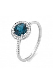 Anillo Rosetón de oro blanco de 18 Kt con topacio de 0,96 ct y diamantes de 0,12 ct