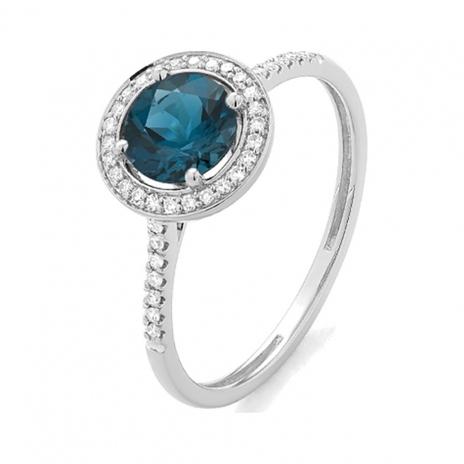Anillo Rosetón de oro blanco de 18 Kt con topacio de 0,96 ct y diamantes de 0,12 ct
