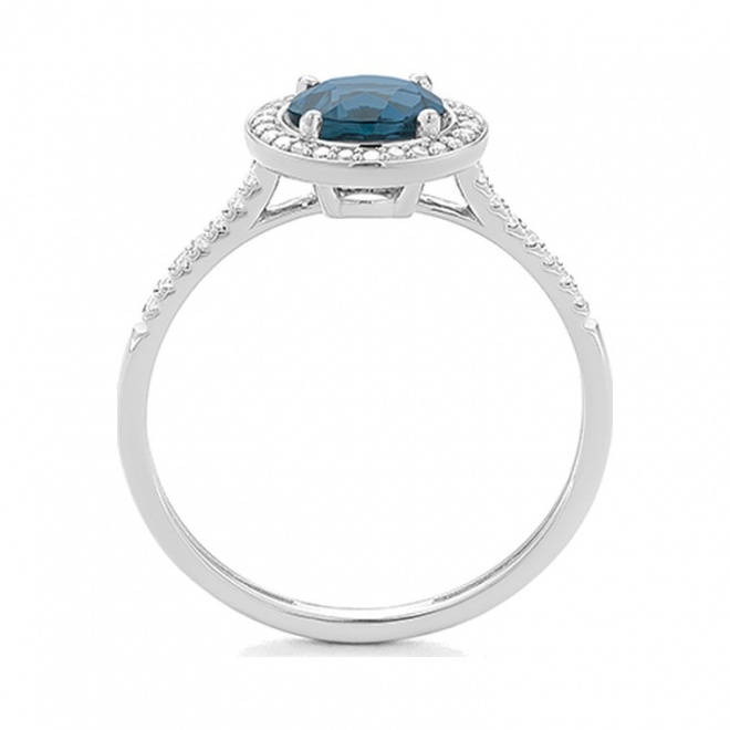 Anillo Rosetón de oro blanco de 18 Kt con topacio de 0,96 ct y diamantes de 0,12 ct